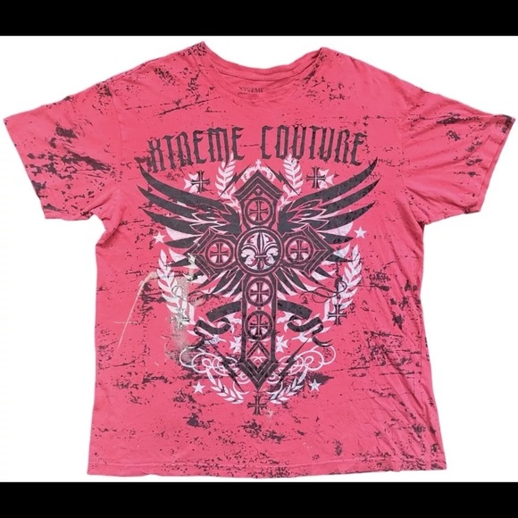 Other - Xtreme Couture Shirt Mens XL Red Skulls Cyber Mall Cross Wings Goth AOP Y2K